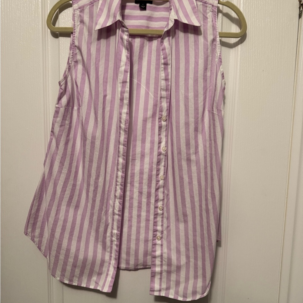 Ann Taylor Purple and White Striped Button Down Shirt